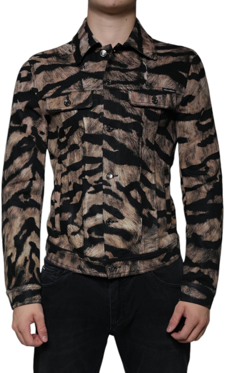 Dolce & Gabbana Brown Tiger Button Down Collared Jacket Divers