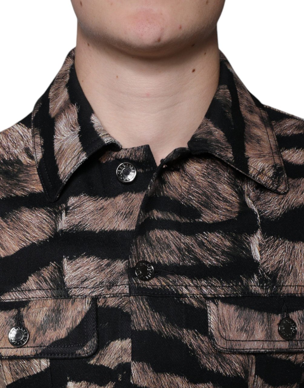 Dolce & Gabbana Brown Tiger Button Down Collared Jacket Divers