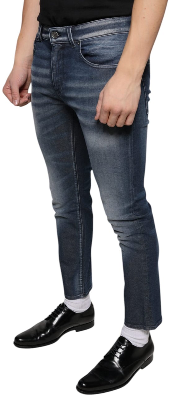Dolce & Gabbana Dark Blue Washed Cotton Skinny Denim Jeans Blauw
