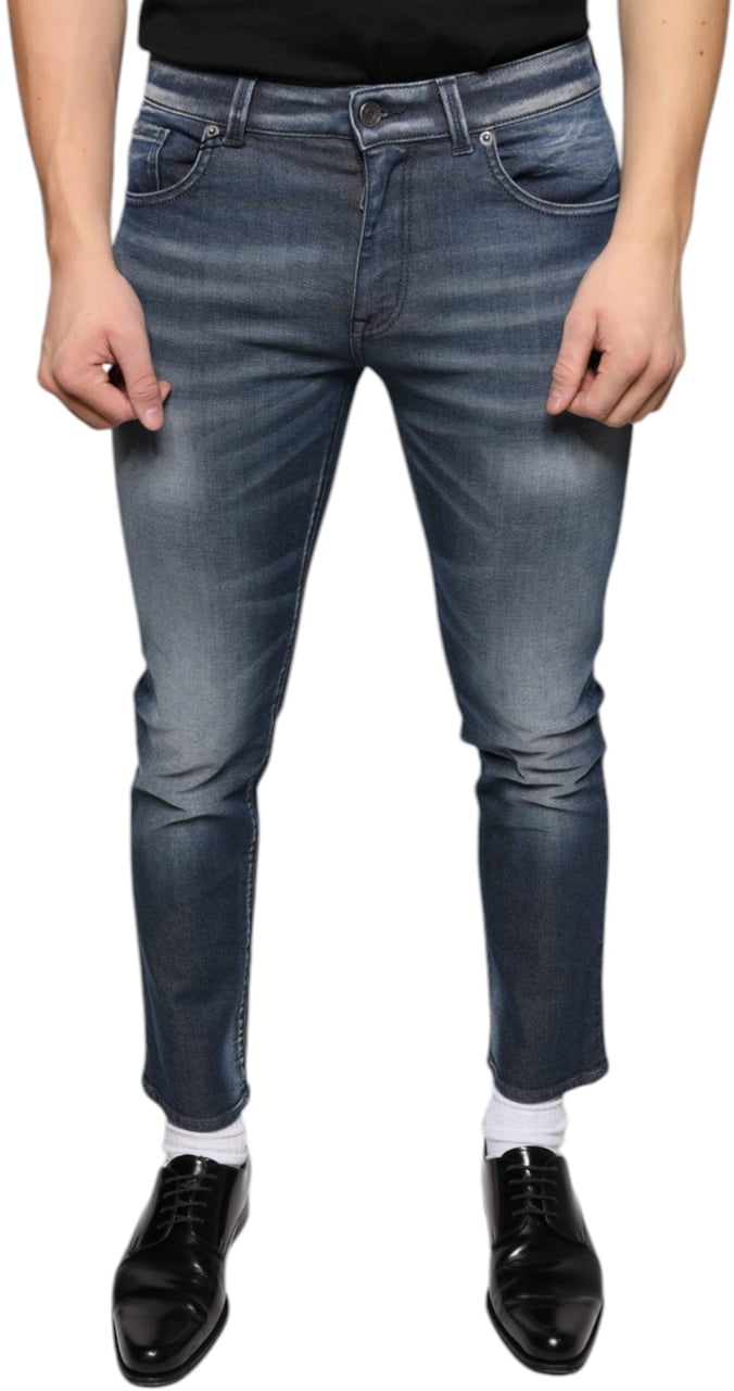 Dolce & Gabbana Dark Blue Washed Cotton Skinny Denim Jeans Blauw