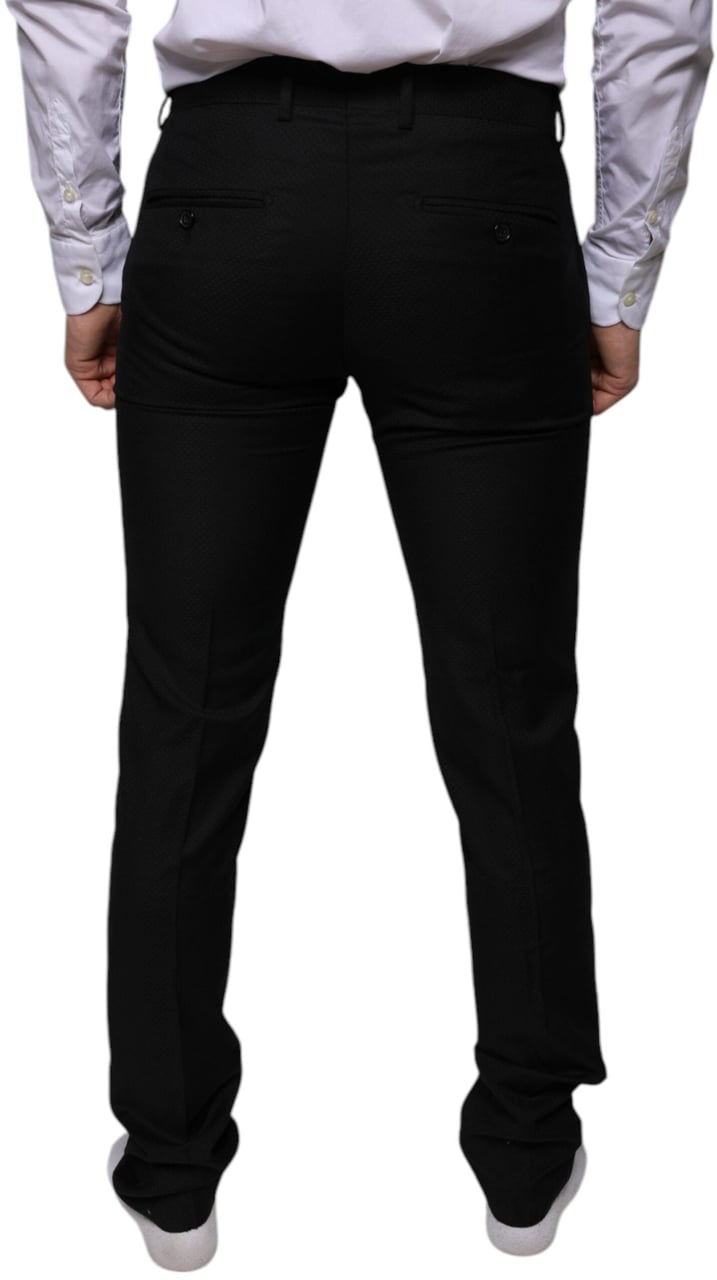 Dolce & Gabbana Black Wool Skinny Dress Formal Pants Zwart