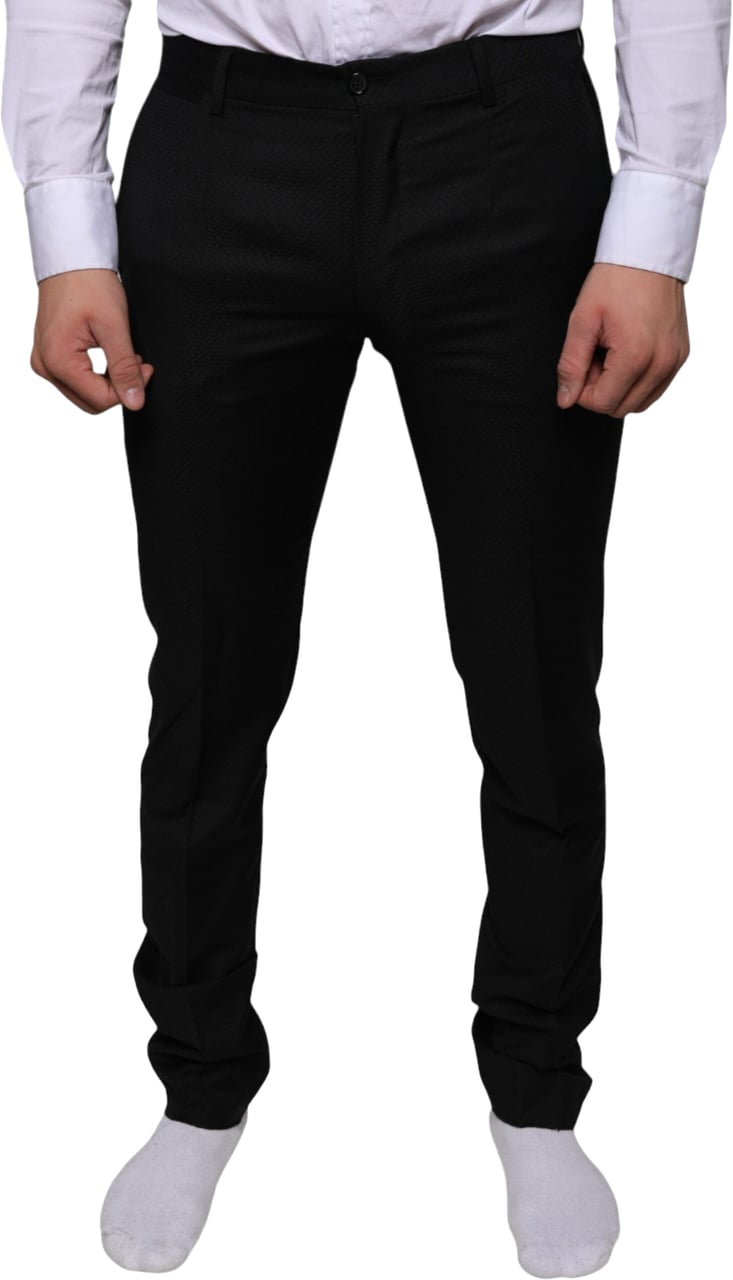 Dolce & Gabbana Black Wool Skinny Dress Formal Pants Zwart