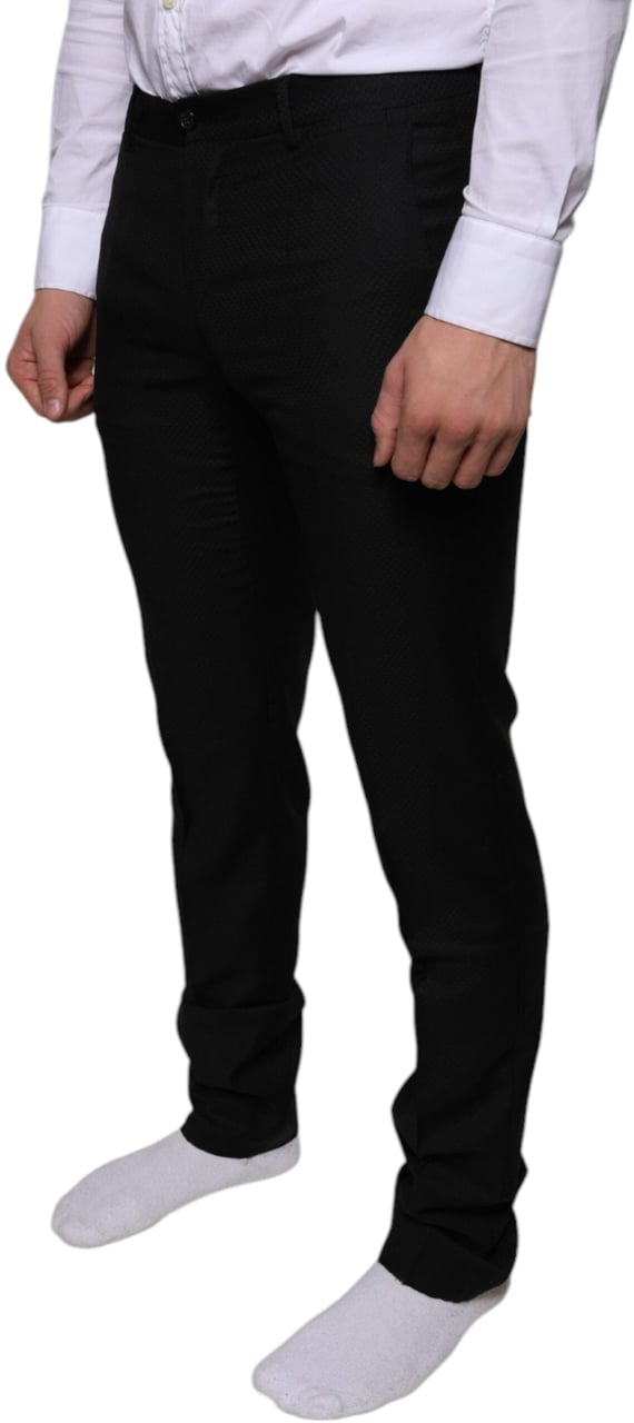 Dolce & Gabbana Black Wool Skinny Dress Formal Pants Zwart