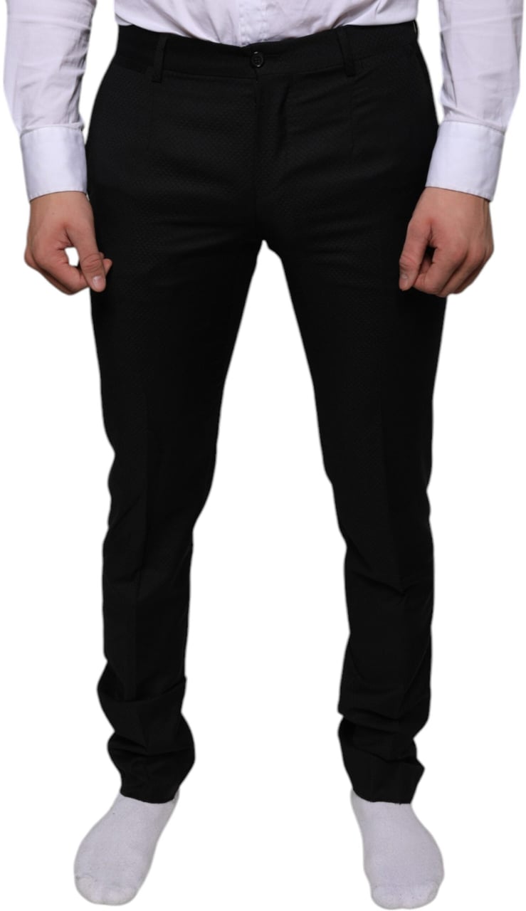 Dolce & Gabbana Black Wool Skinny Dress Formal Pants Zwart