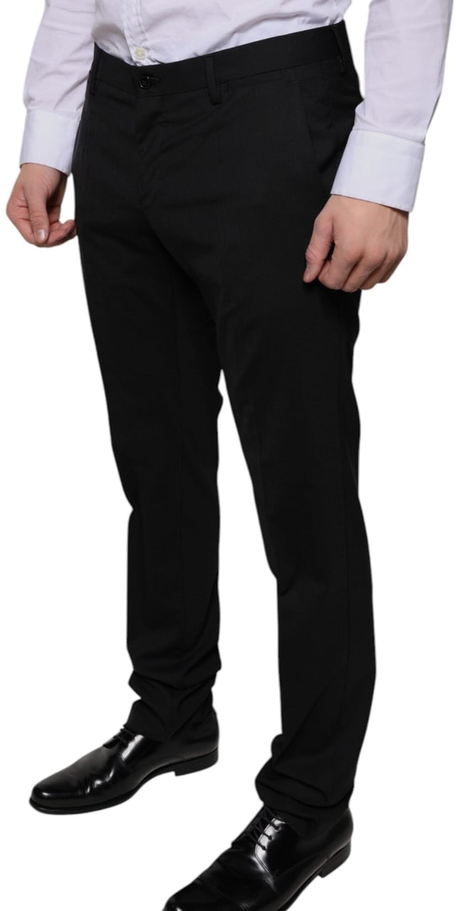 Dolce & Gabbana Black Wool Skinny Dress Formal Pants Zwart