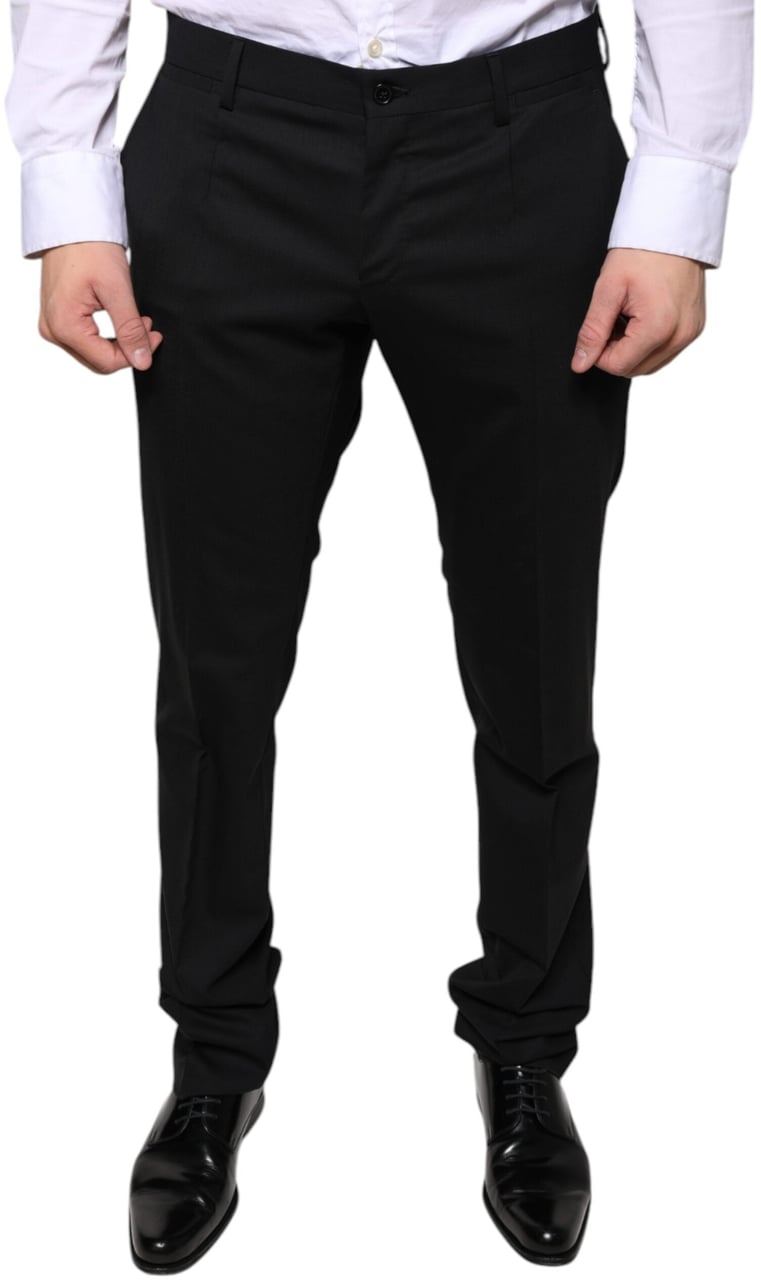 Dolce & Gabbana Black Wool Skinny Dress Formal Pants Zwart