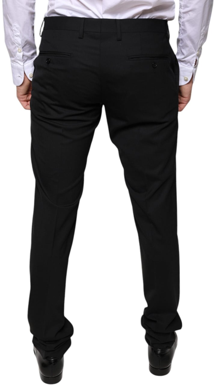 Dolce & Gabbana Black Wool Skinny Dress Formal Pants Zwart