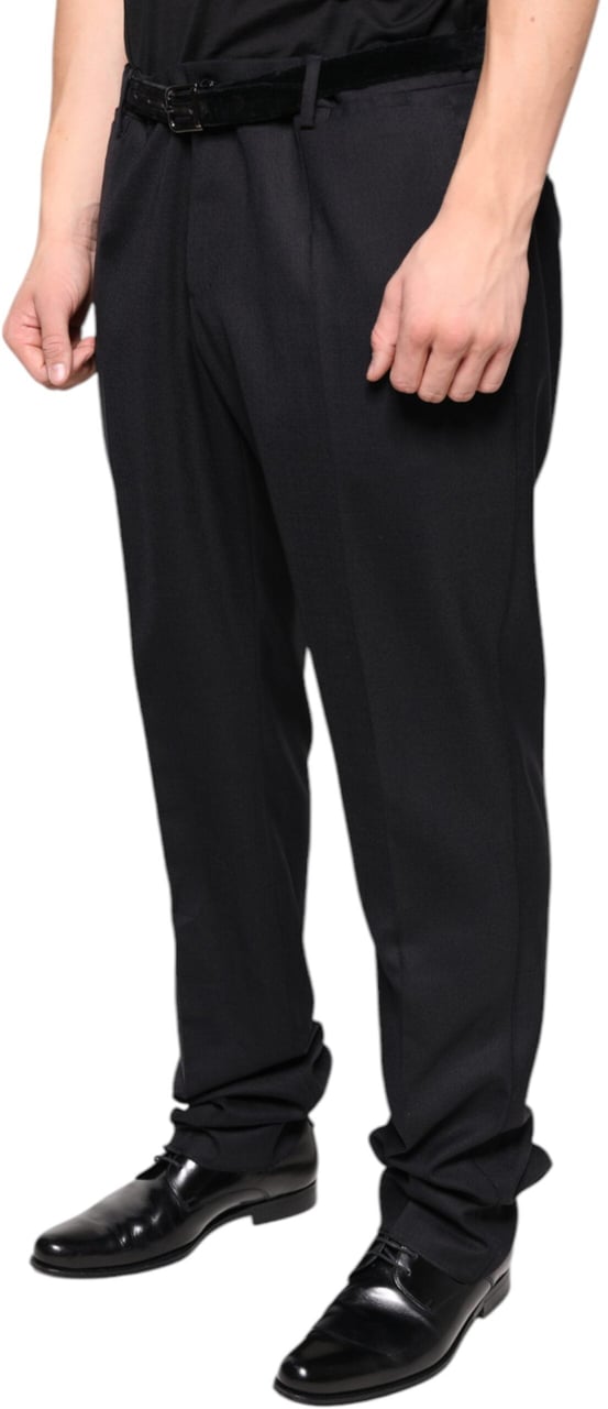 Dolce & Gabbana Black Wool Skinny Dress Formal Pants Zwart