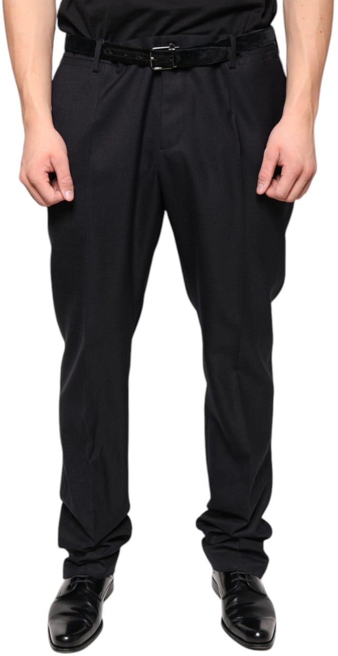 Dolce & Gabbana Black Wool Skinny Dress Formal Pants Zwart