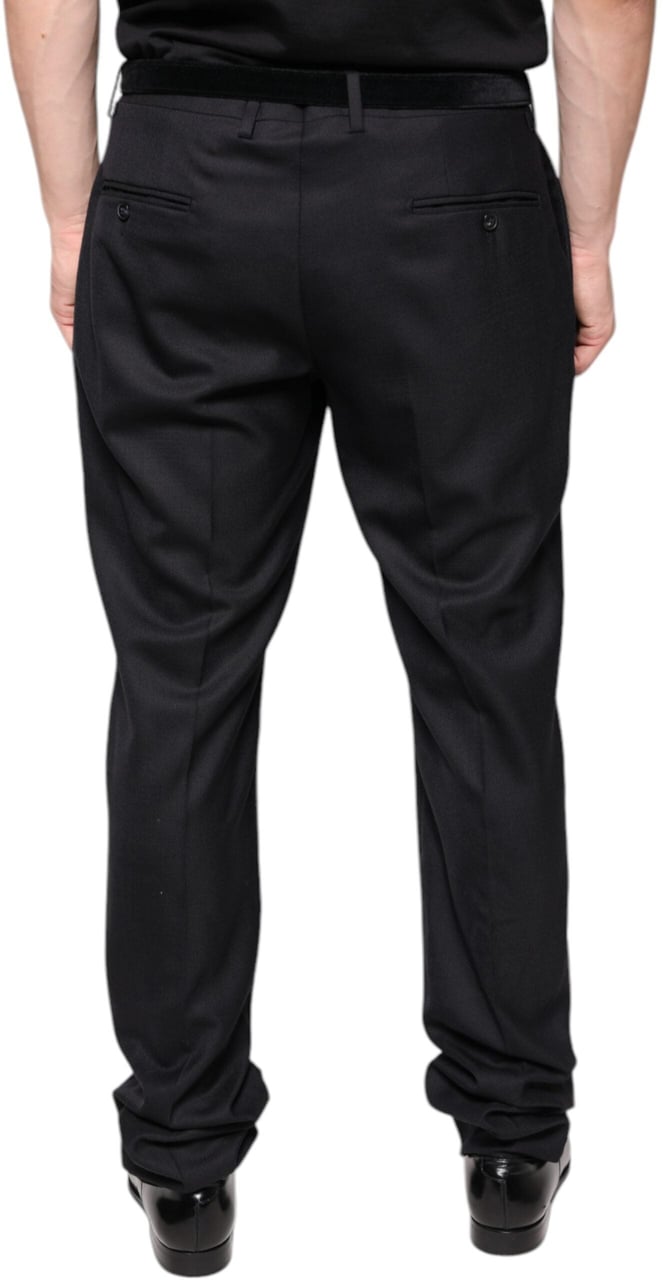 Dolce & Gabbana Black Wool Skinny Dress Formal Pants Zwart