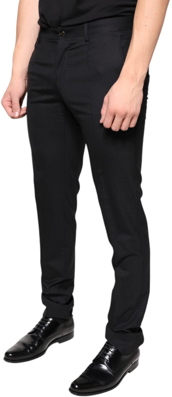 Dolce & Gabbana Black Wool Skinny Men Dress Pants Zwart