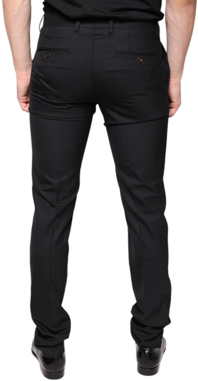 Dolce & Gabbana Black Wool Skinny Men Dress Pants Zwart