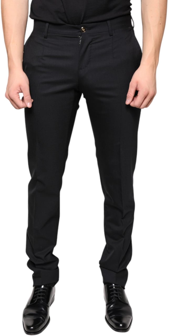 Dolce & Gabbana Black Wool Skinny Men Dress Pants Zwart