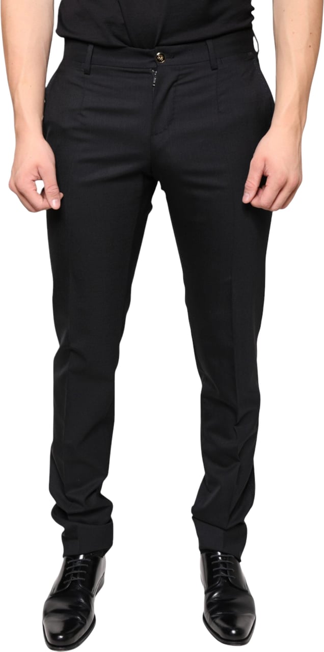 Dolce & Gabbana Black Wool Skinny Men Dress Pants Zwart
