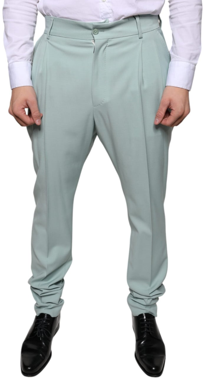 Dolce & Gabbana Mint Green Cotton Dress Pants Groen