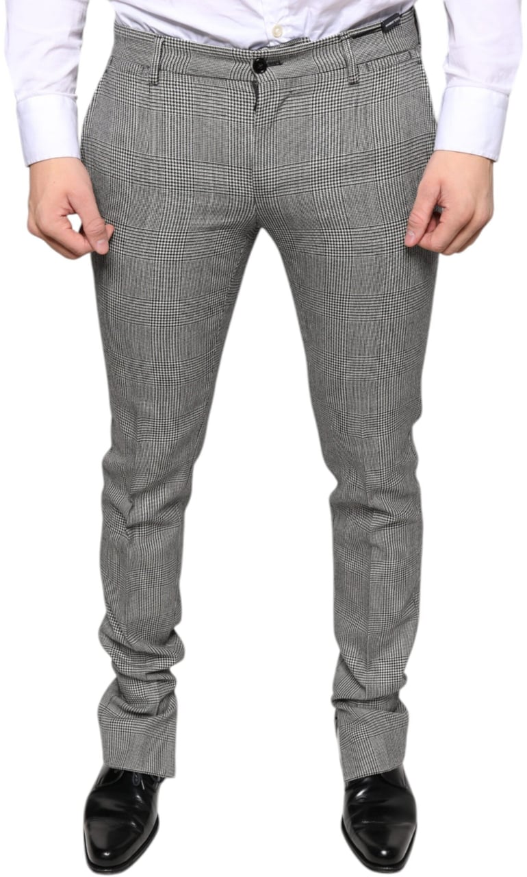 Dolce & Gabbana Gray Check Tartan Wool Skinny Pants Grijs