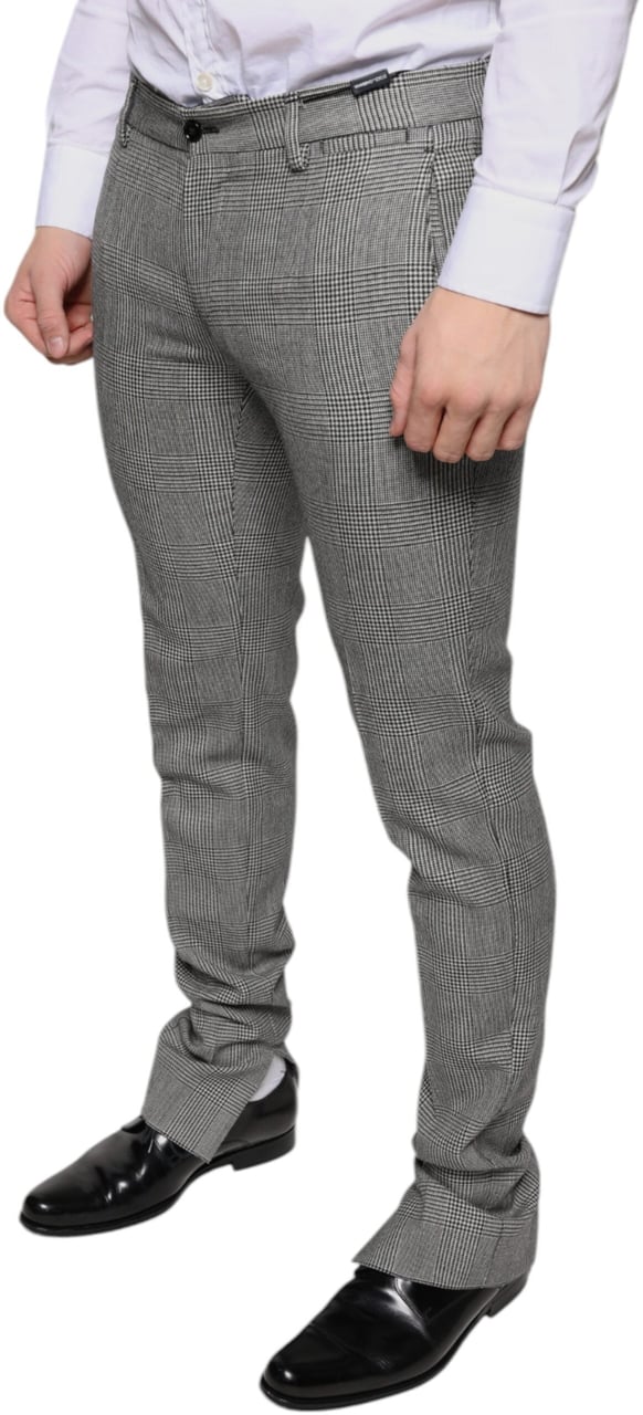 Dolce & Gabbana Gray Check Tartan Wool Skinny Pants Grijs