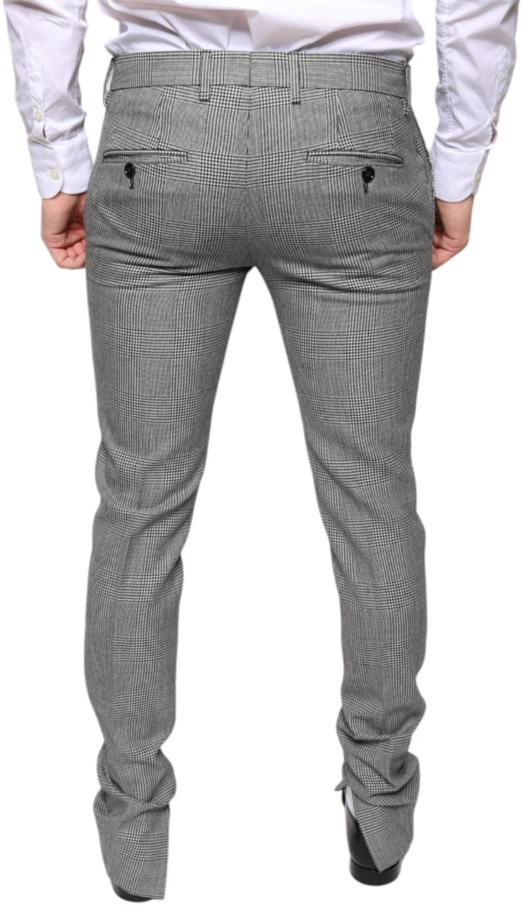Dolce & Gabbana Gray Check Tartan Wool Skinny Pants Grijs