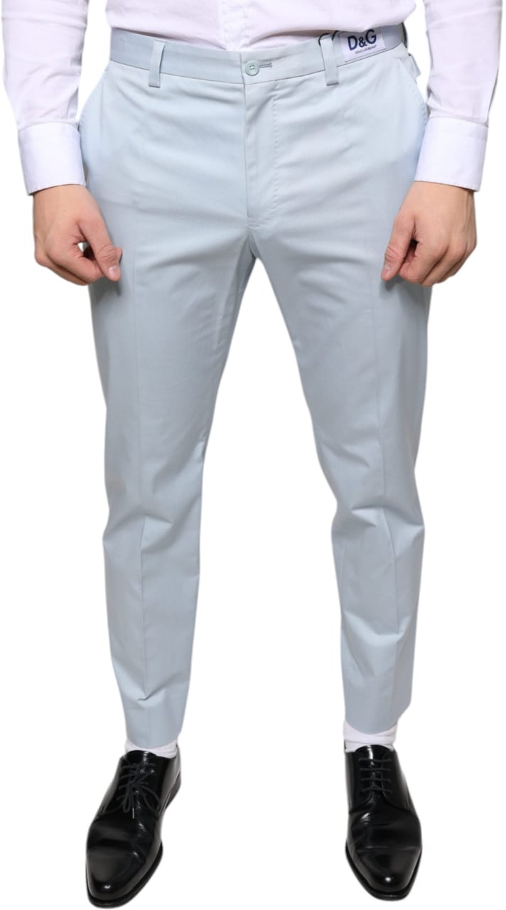 Dolce & Gabbana Light Blue Cotton Dress Pants Blauw