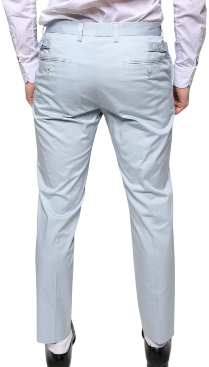 Dolce & Gabbana Light Blue Cotton Dress Pants Blauw