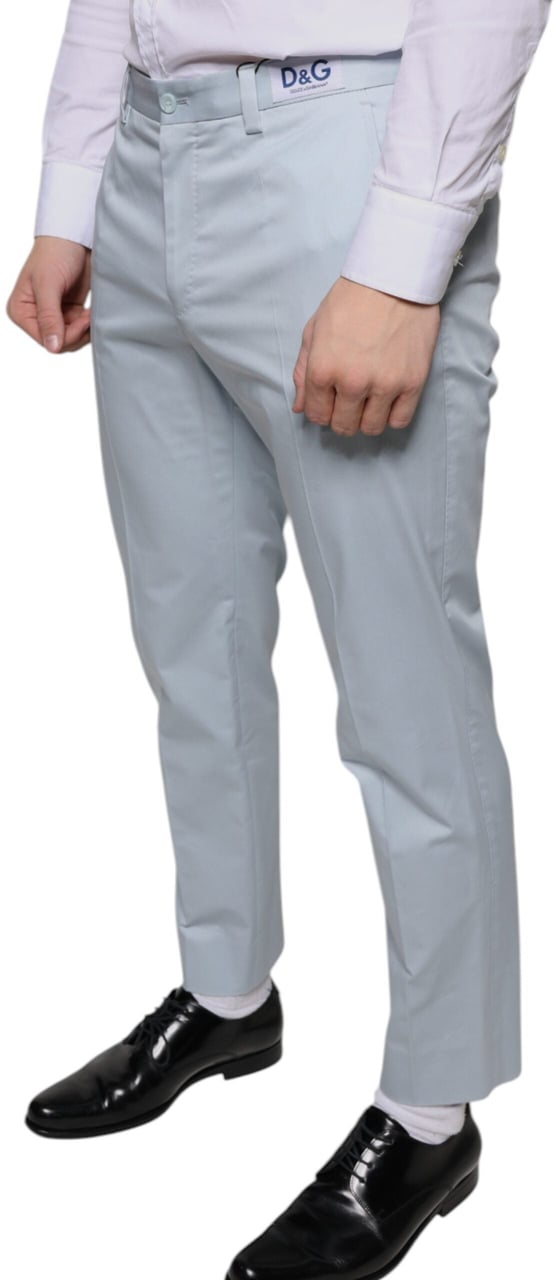 Dolce & Gabbana Light Blue Cotton Dress Pants Blauw