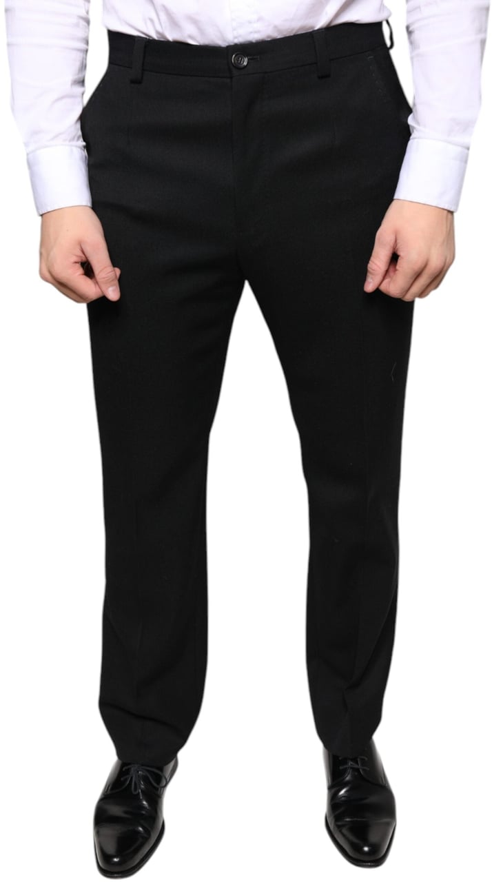 Dolce & Gabbana Black Wool Skinny Men Dress Pants Zwart