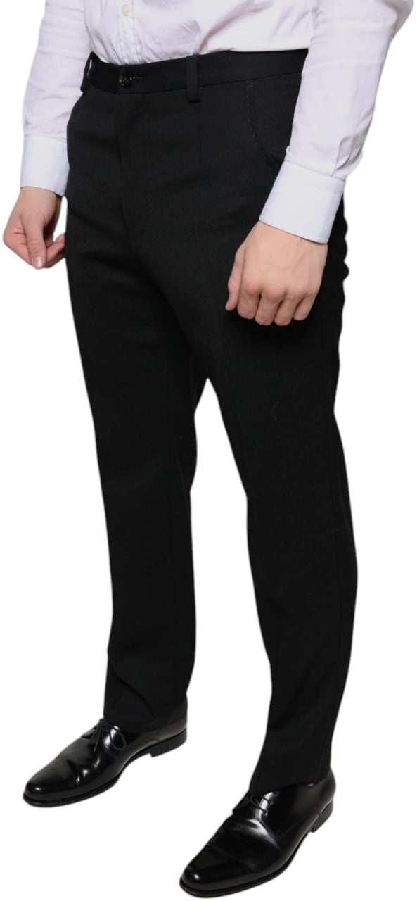 Dolce & Gabbana Black Wool Skinny Men Dress Pants Zwart
