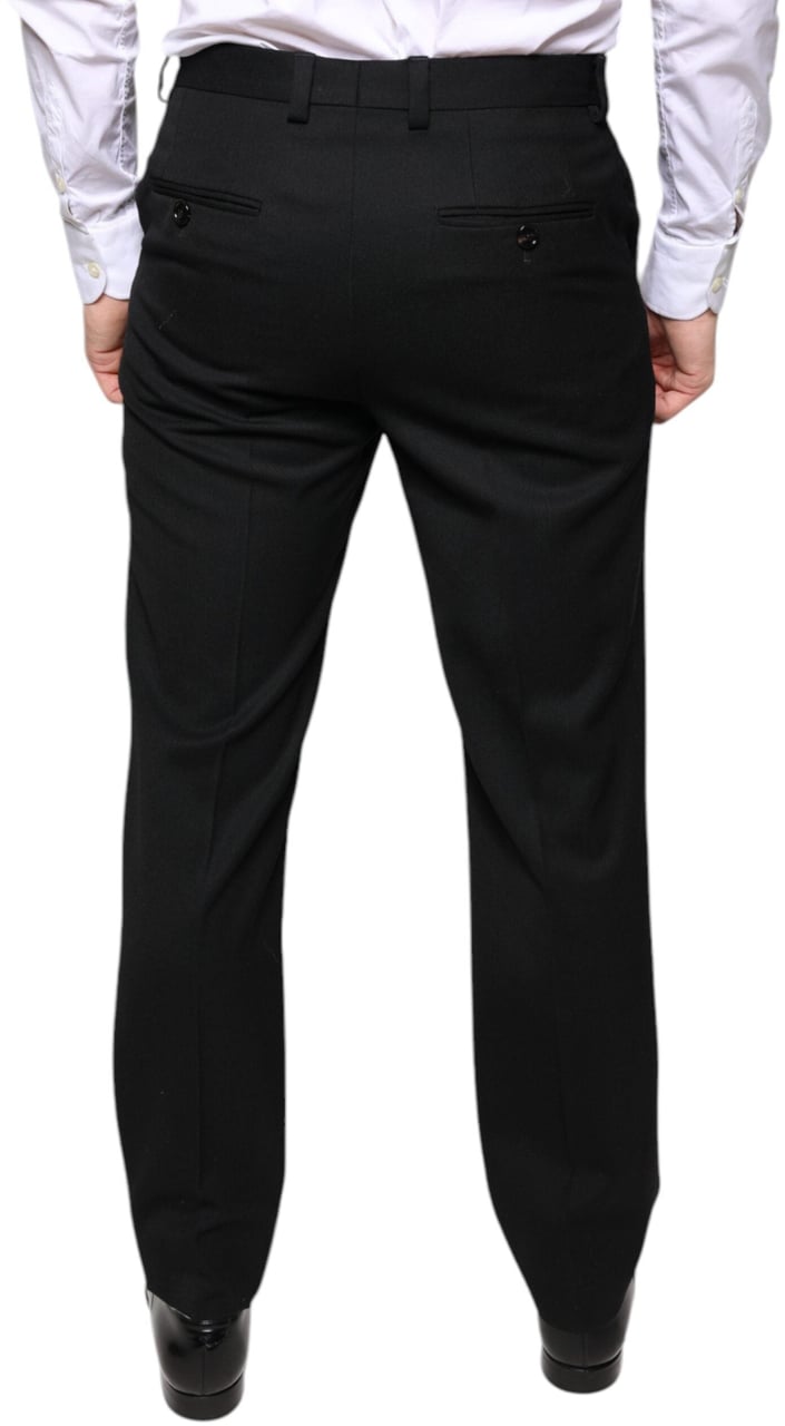Dolce & Gabbana Black Wool Skinny Men Dress Pants Zwart