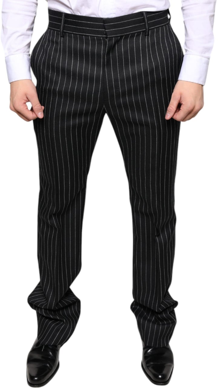 Dolce & Gabbana Black Stripes Skinny Men Dress Pants Zwart