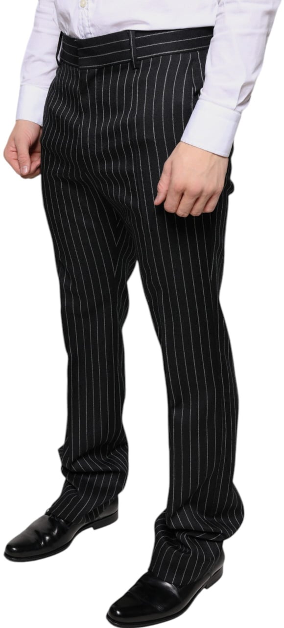 Dolce & Gabbana Black Stripes Skinny Men Dress Pants Zwart