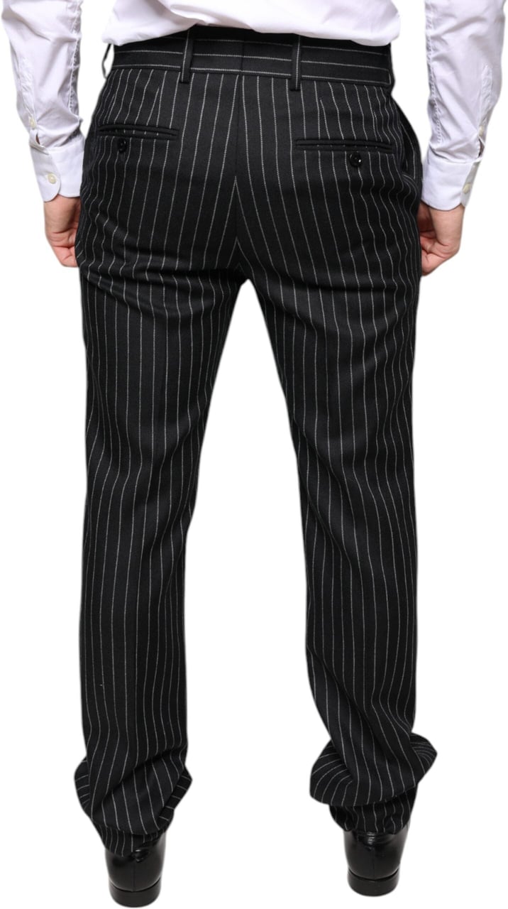Dolce & Gabbana Black Stripes Skinny Men Dress Pants Zwart