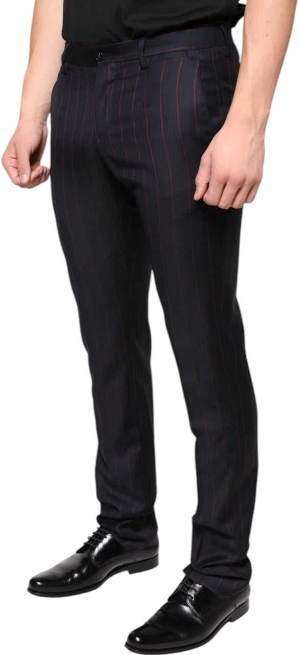 Dolce & Gabbana Black Stripes Skinny Men Dress Pants Zwart
