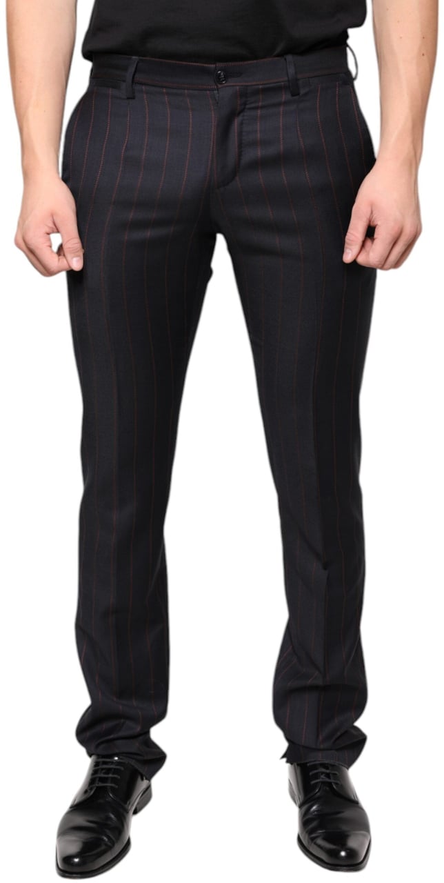 Dolce & Gabbana Black Stripes Skinny Men Dress Pants Zwart