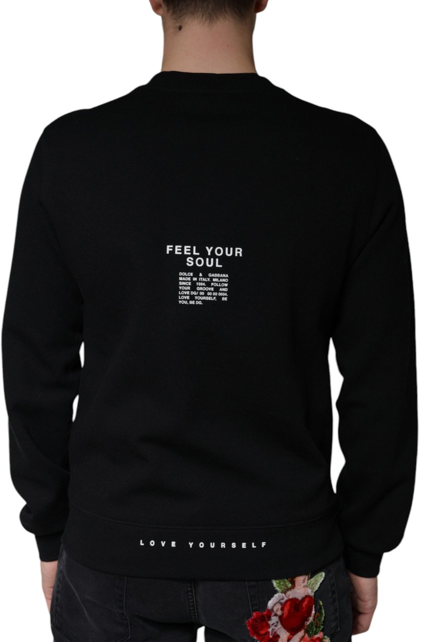 Dolce & Gabbana Black Logo Print CrewNeck Sweatshirt Sweater Zwart
