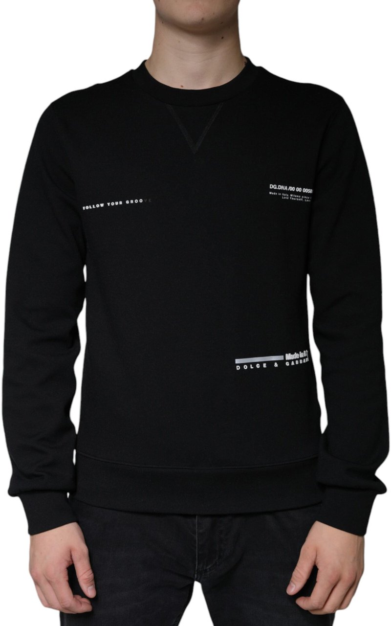 Dolce & Gabbana Black Logo Print CrewNeck Sweatshirt Sweater Zwart