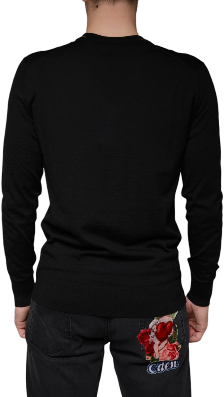 Dolce & Gabbana Black Embellished V-neck Pullover Sweater Zwart