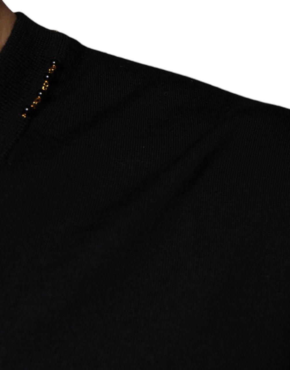Dolce & Gabbana Black Embellished V-neck Pullover Sweater Zwart