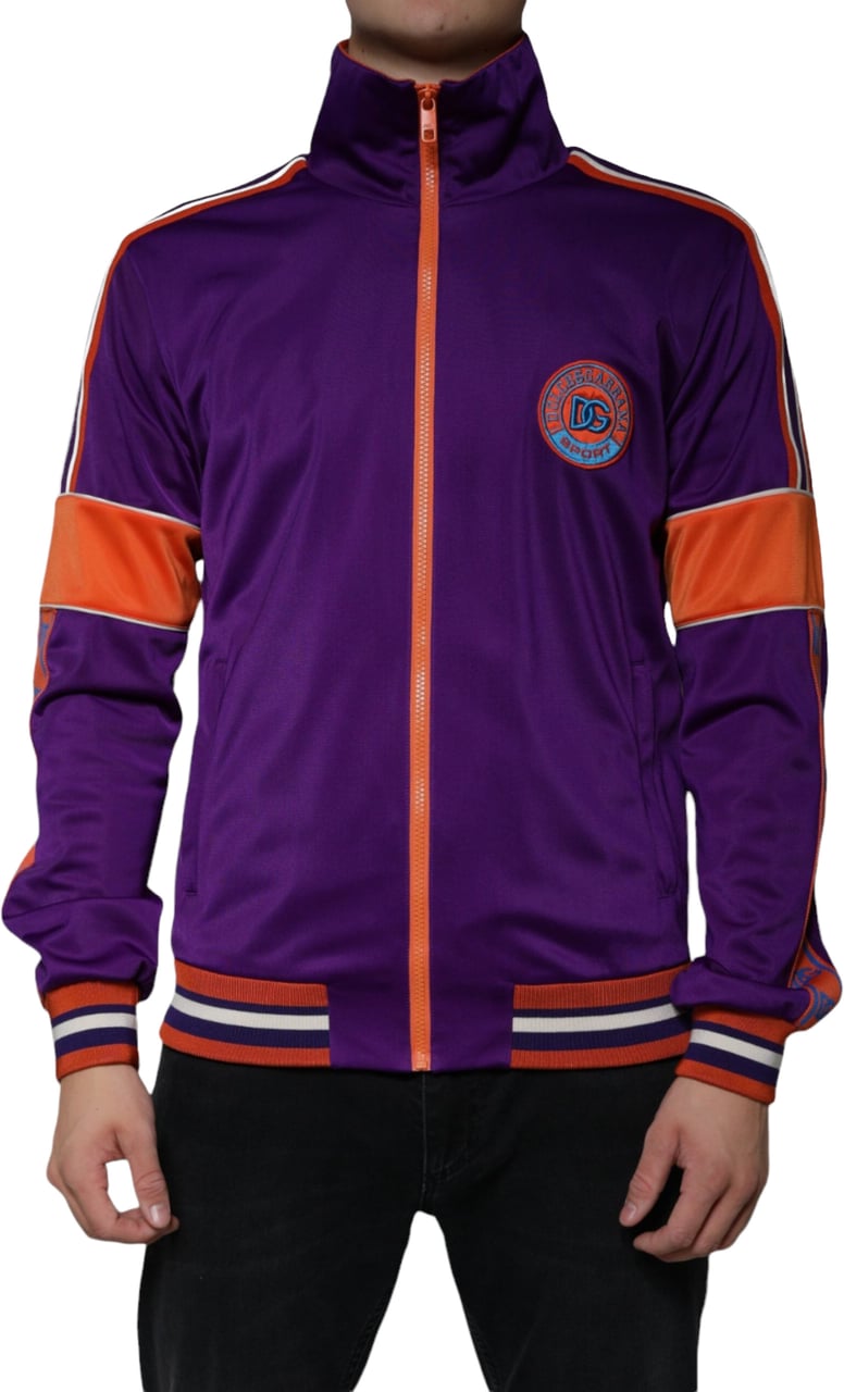 Dolce & Gabbana Purple Polyester Full Zip Long Sleeve Sweater Paars