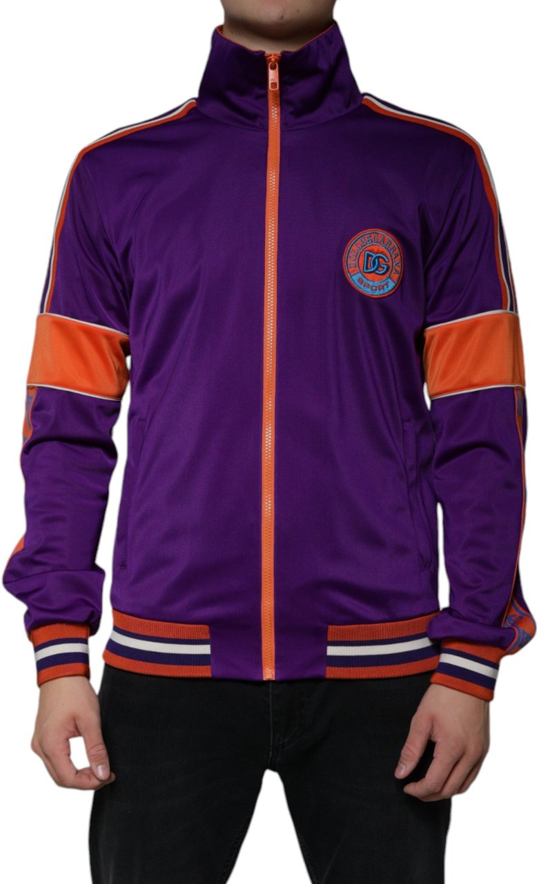 Dolce & Gabbana Purple Polyester Full Zip Long Sleeve Sweater Paars