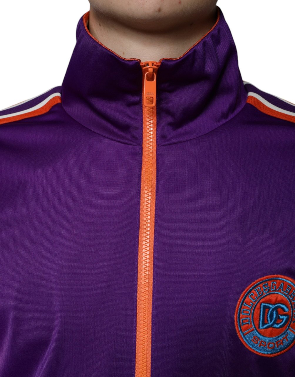 Dolce & Gabbana Purple Polyester Full Zip Long Sleeve Sweater Paars