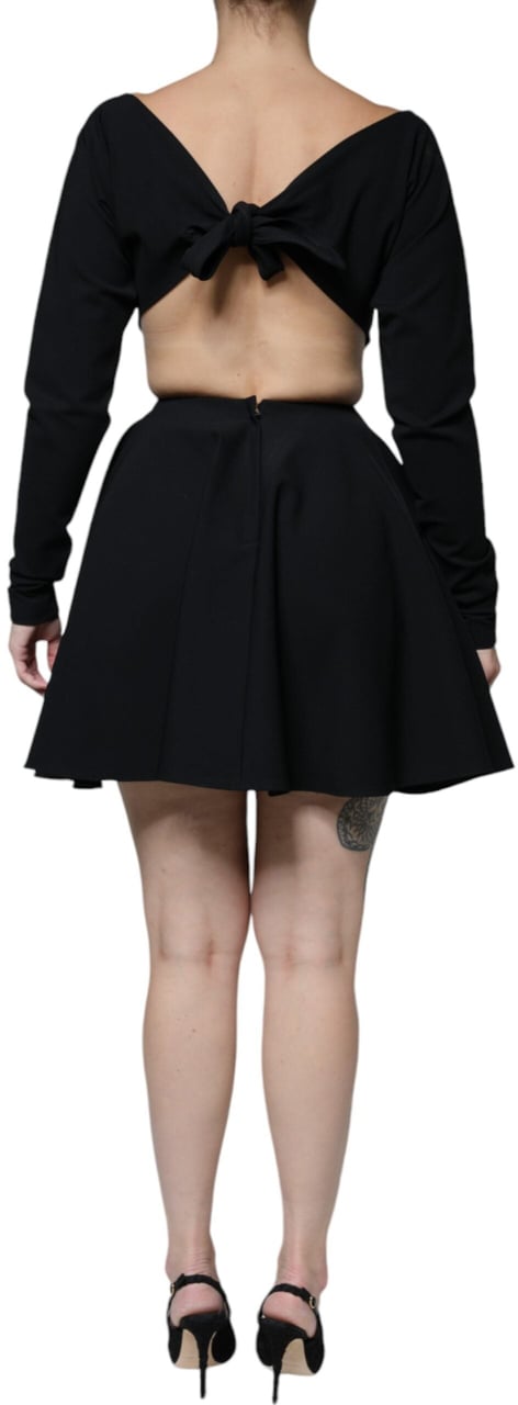 Dolce & Gabbana Black Viscose Cut Out A-line Long Sleeves Mini Dress Zwart
