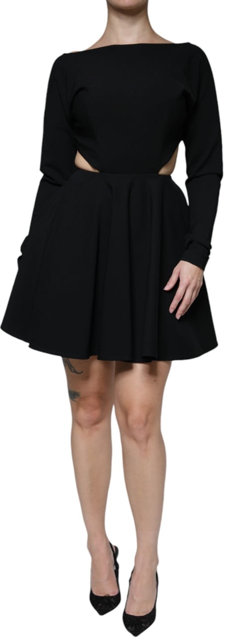 Dolce & Gabbana Black Viscose Cut Out A-line Long Sleeves Mini Dress Zwart
