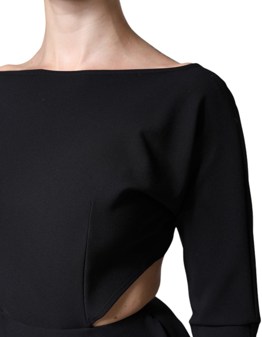 Dolce & Gabbana Black Viscose Cut Out A-line Long Sleeves Mini Dress Zwart