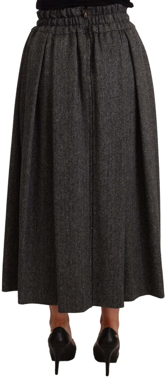 Dolce & Gabbana Gray Wool High Waist A-line PIECE Skirt Grijs
