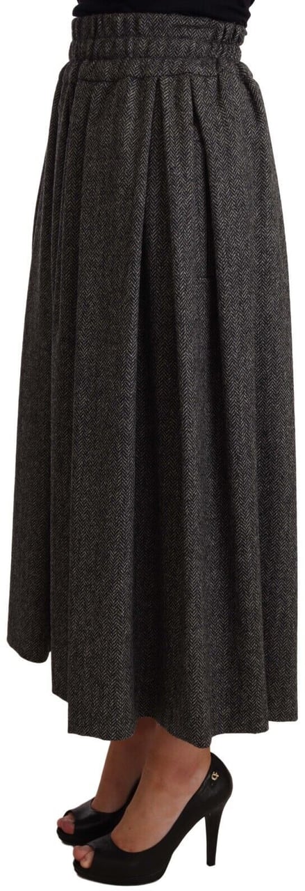 Dolce & Gabbana Gray Wool High Waist A-line PIECE Skirt Grijs