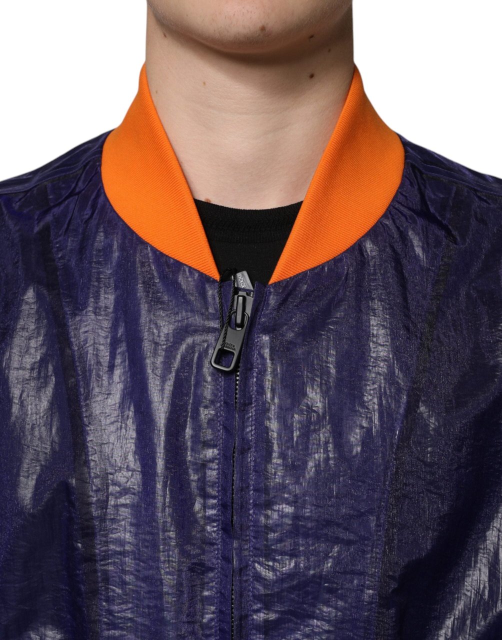Dolce & Gabbana Blue Cotton Stretch Full Zip Bomber Jacket Blauw