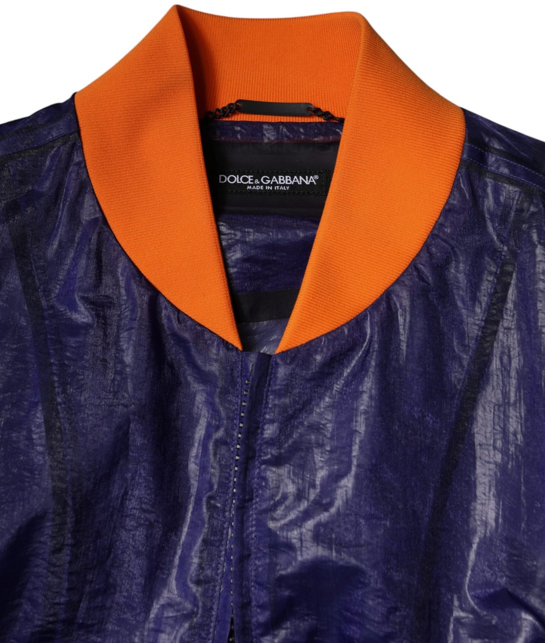 Dolce & Gabbana Blue Cotton Stretch Full Zip Bomber Jacket Blauw