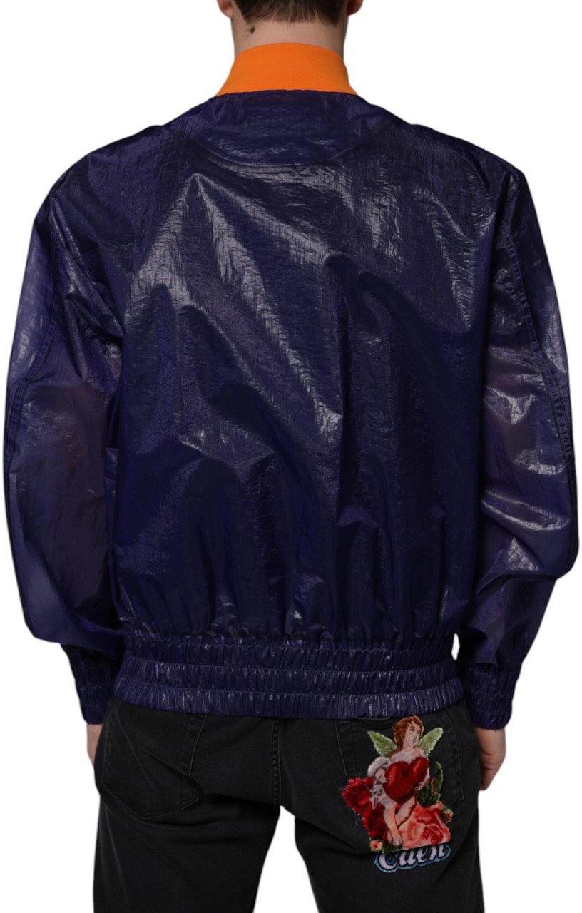 Dolce & Gabbana Blue Cotton Stretch Full Zip Bomber Jacket Blauw