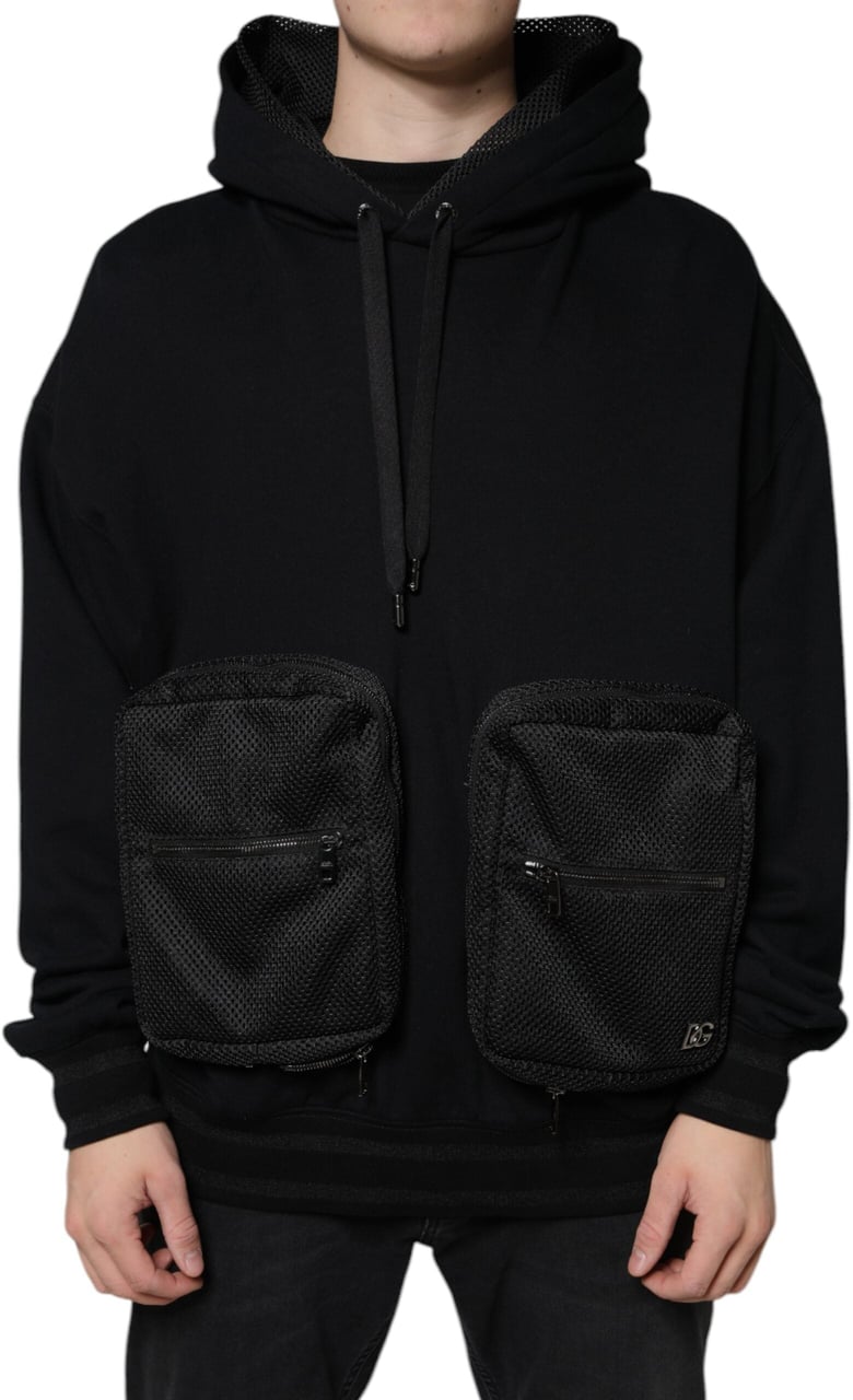 Dolce & Gabbana Black Hooded Pullover Men Sweatshirt Sweater Zwart