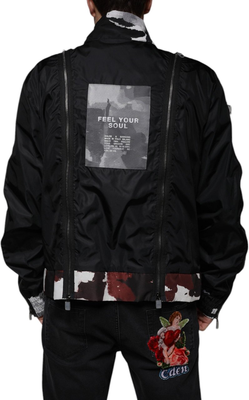 Dolce & Gabbana Black Nylon Full Zip Men Bomber Jacket Zwart